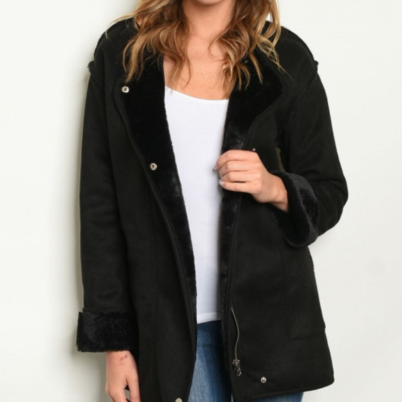 Jackets & Blazers - Faux Suede Coat with Faux Fur lining -Black